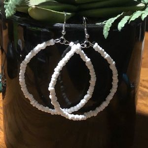 womens hoop earring White bead hoop earrings handmade dangle earrings seed beads